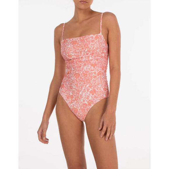 NEW PEONY ruched one piece swimsuit in carnation pink floral
